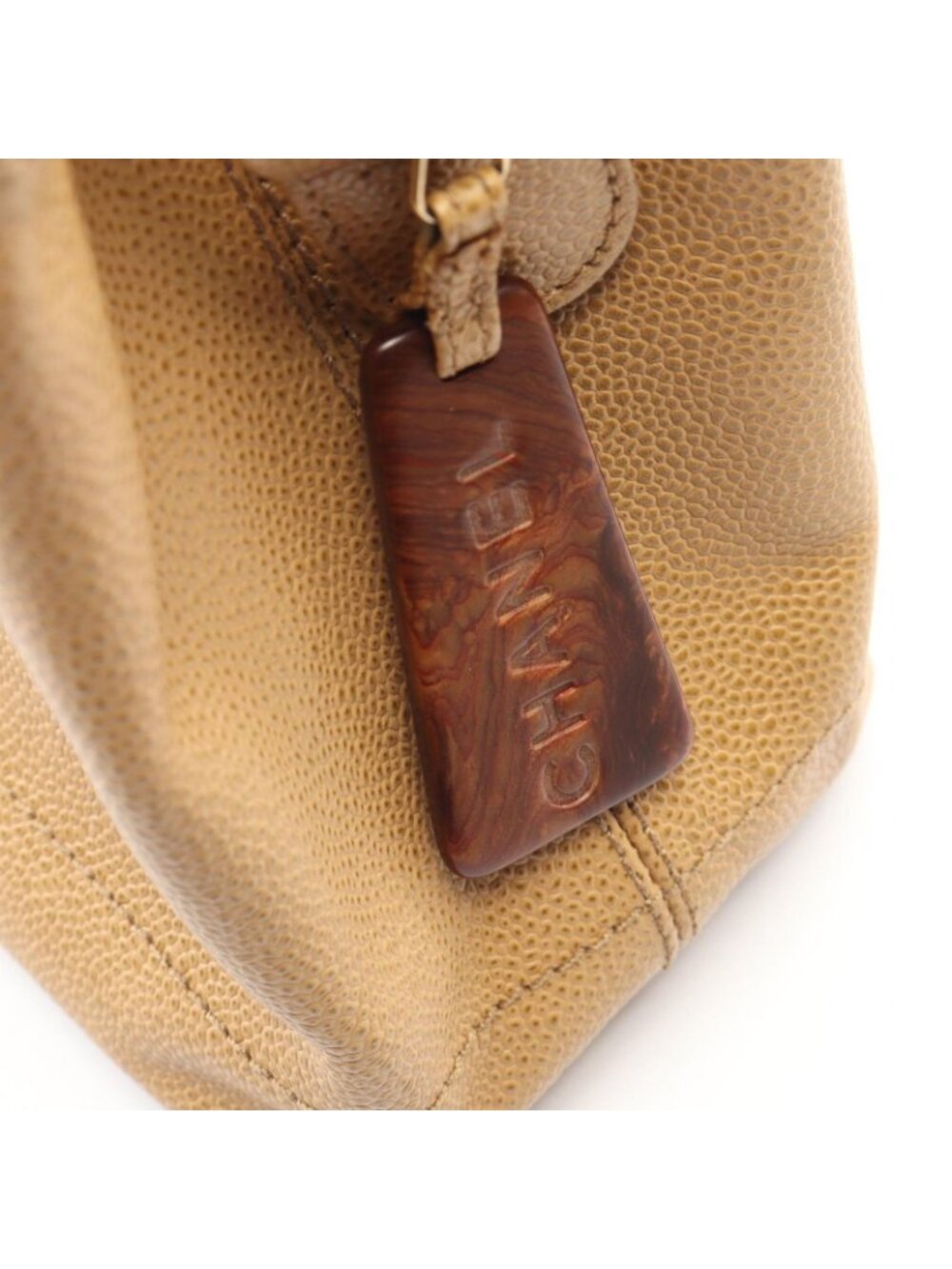 Chanel Tote CC Logo Beige Caviar Leather Handbag - Picture 9 of 10